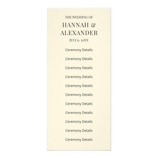 Modern Minimal Wedding Program Rack Card (Front)