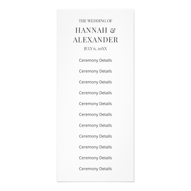 Modern Minimal Wedding Program Rack Card (Front)