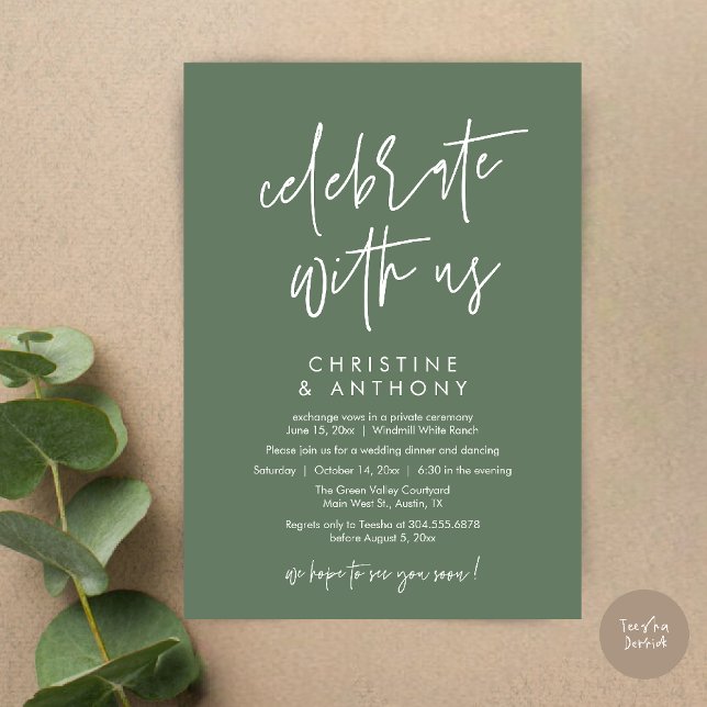 Modern Minimal Wedding Reception Dinner Invitation (Modern Minimal Wedding Reception Dinner Lunch Brunch Invitation Card in Sage Green)
