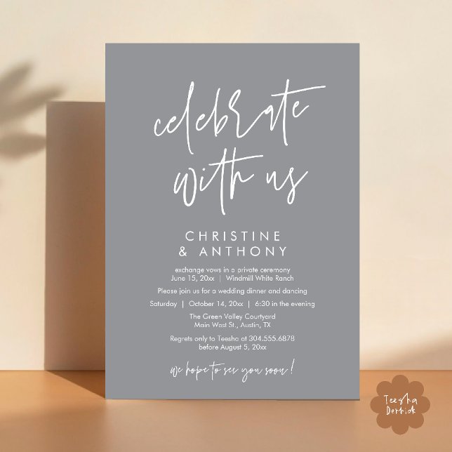Modern Minimal Wedding Reception Dinner Invitation (Modern Minimal Wedding Reception Dinner Lunch Brunch Invitation Card in Grey)