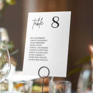 Modern Minimal Wedding Table Number Seating Chart