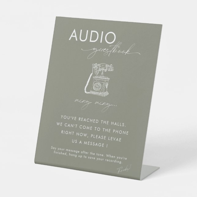 Modern Minimal Wedding Telephone Audio Guestbook Pedestal Sign (Front)