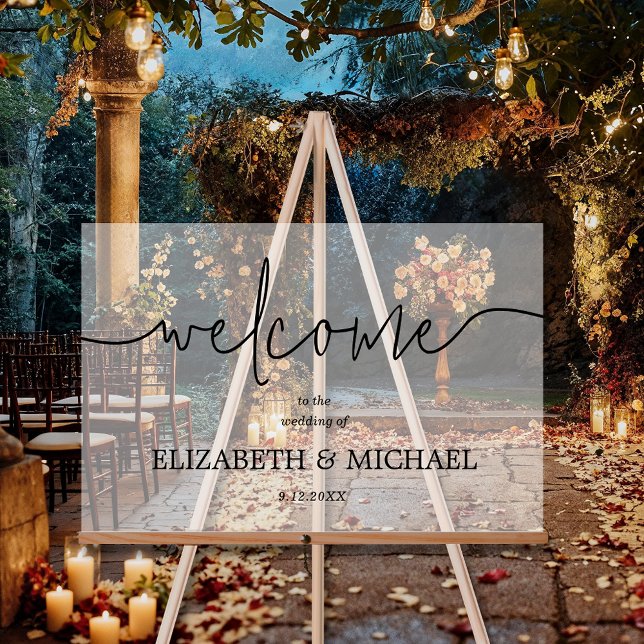 Modern Minimal Wedding Welcome Acrylic Sign (Modern minimal wedding welcome transparent white acrylic sign)