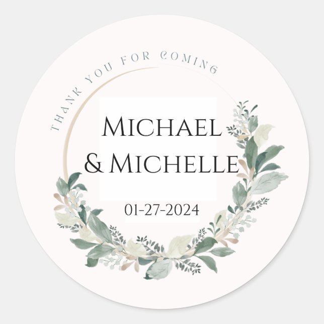 Modern minimal Wedding Welcome label blue wreath (Front)