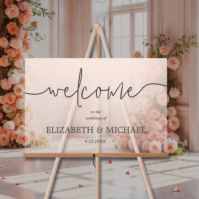 Modern Minimal Wedding Welcome Transparent Pink Acrylic Sign (Modern minimal wedding welcome transparent pink acrylic sign)