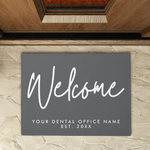 Modern Minimal Welcome Script Dental Office Grey Doormat