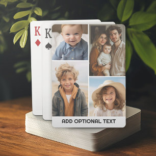 Modern Minimal White 4 Photo Collage - Chunky Text Playing Cards