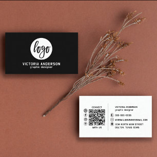 Modern Minimal White and Black Logo QR Code Business Card