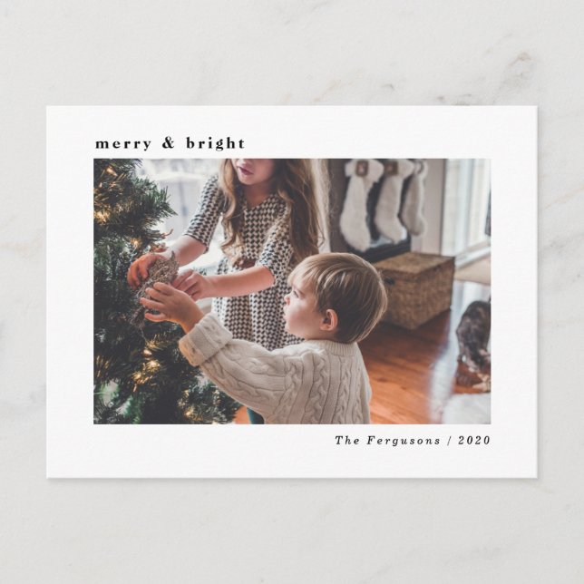 Modern Minimal White Christmas Holiday Photo Card (Front)