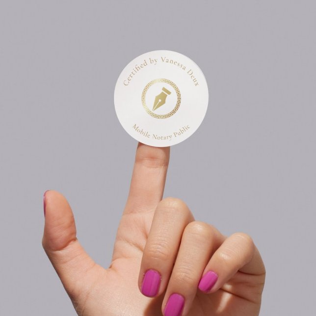 Modern Minimal White Gold Notary Pen Certified by  Classic Round Sticker (Creator Uploaded)