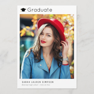 Modern minimal white graduation announcement