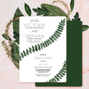 Modern Minimal White Green Leaves Greenery Wedding Invitation