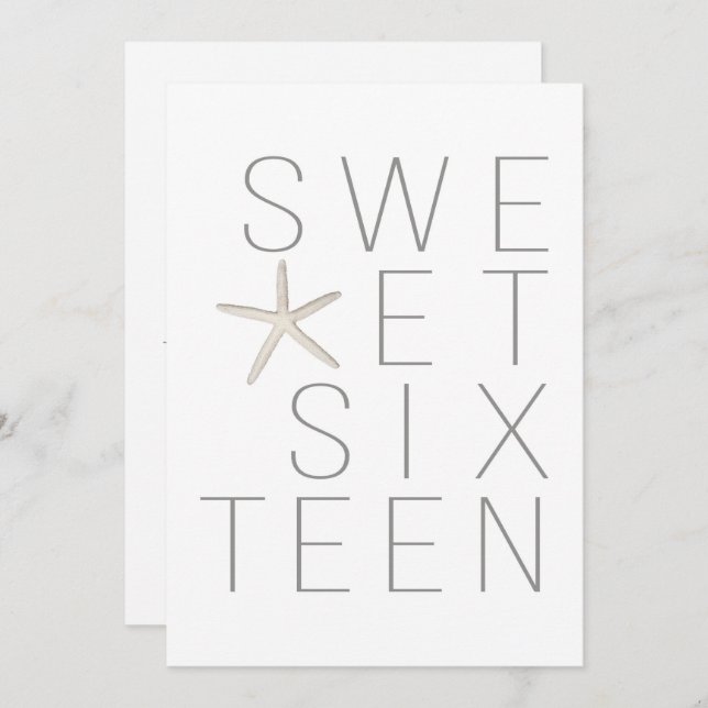 Modern Minimal White Grey Beach Sweet 16 Party Invitation (Front/Back)