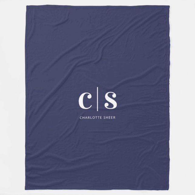Modern Minimal White Monogram Fleece Blanket (Front)
