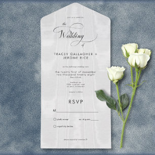 Modern Minimal White Satin Taffeta No Dinner All In One Invitation