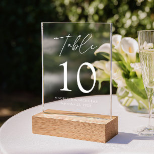 Modern Minimal White Script Acrylic Table Number