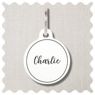 Modern Minimal White Script Pet Tag