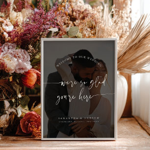 Modern Minimal White Script Wedding Photo Sign