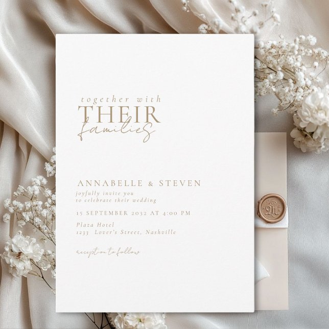 Modern, Minimal, White, Wedding Invitation (Modern, minimal, elegant, handwriting font, white + brown Wedding Invitation.)