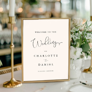 Modern, minimal, white wedding welcome poster