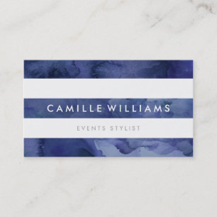 MODERN MINIMAL wide stripe fresh watercolor navy Business Card