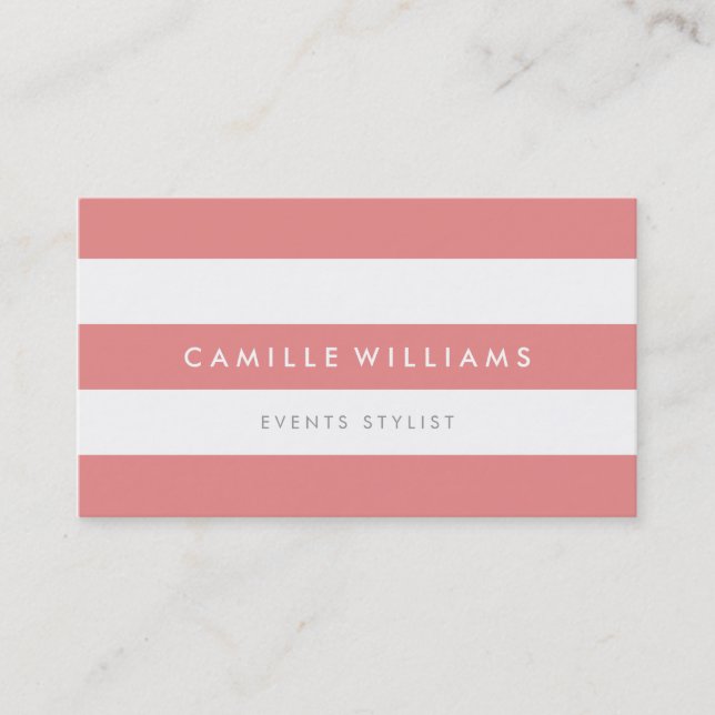 MODERN MINIMAL wide stripe pattern coral white Business Card (Front)