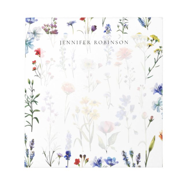 Modern Minimal Wildflower Meadow w/ Name  Notepad (Front)