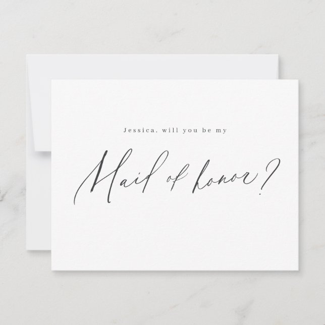 Modern minimal will you be my maid of honour scrip invitation (Front)
