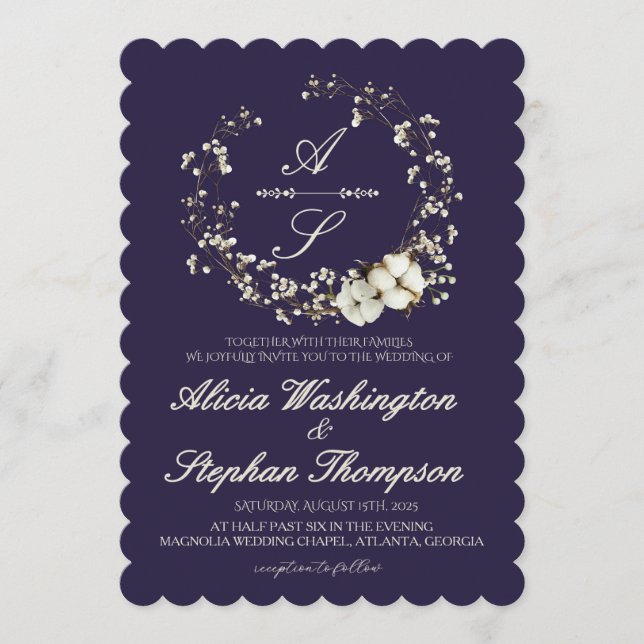Modern Minimal Winter Floral Wedding Invitation (Front)