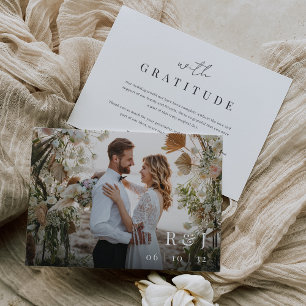 Modern Minimal "With Gratitude" Photo Wedding Thank You Card