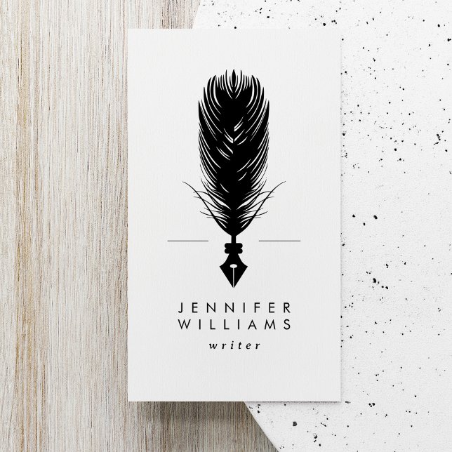 Modern Minimal Writer Author Quill Feather Pen Business Card (Creator Uploaded)