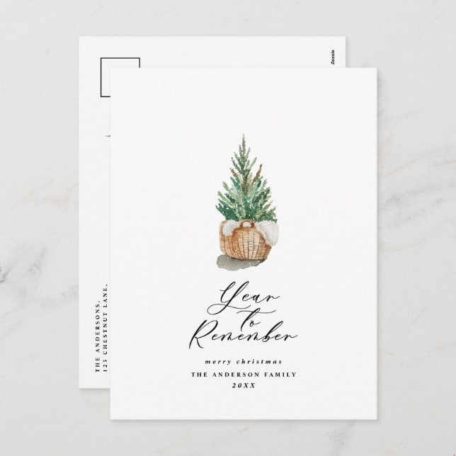 Modern minimal year to remember Christmas tree Holiday Postcard (Front/Back)