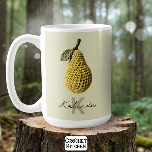Modern Minimal Yellow Crochet Pear Monogram Name Coffee Mug