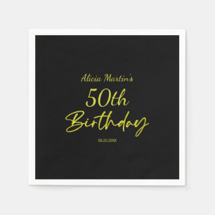 Modern & Minimal Yellow Typography Black Birthday Napkin