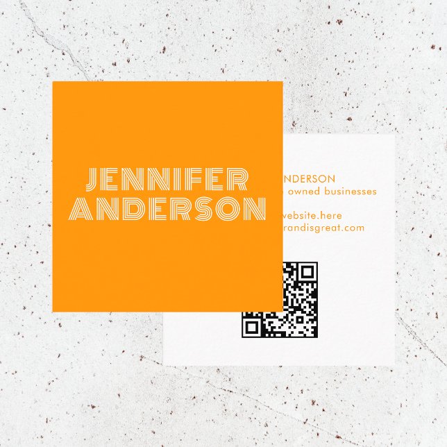 Modern Minimal Yellow Typography Custom QR Code  Square Business Card (Creator Uploaded)