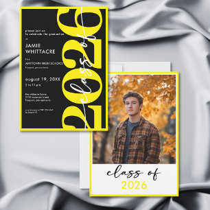Modern Minimal Yellow Typography Graduation Party Invitation
