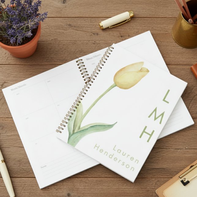 Modern Minimal Yellow Watercolor Tulip Monogram Planner (Creator Uploaded)