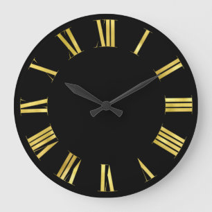 Modern Minimalism Black Gold Roman Numbers Large Clock