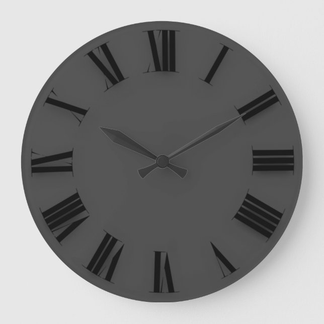 Modern Minimalism Black Grey Roman Numbers Large Clock (Front)