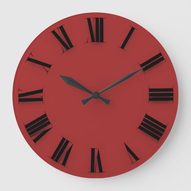 Modern Minimalism Black Red Roman Numbers Large Clock (Front)
