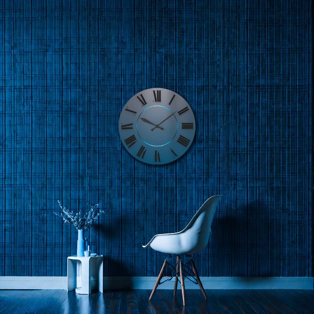 Modern Minimalism Blue Grey Ombre Roman Numbers Large Clock (Modern Minimalism Blue Gray Ombre Roman Numbers Large Clock)