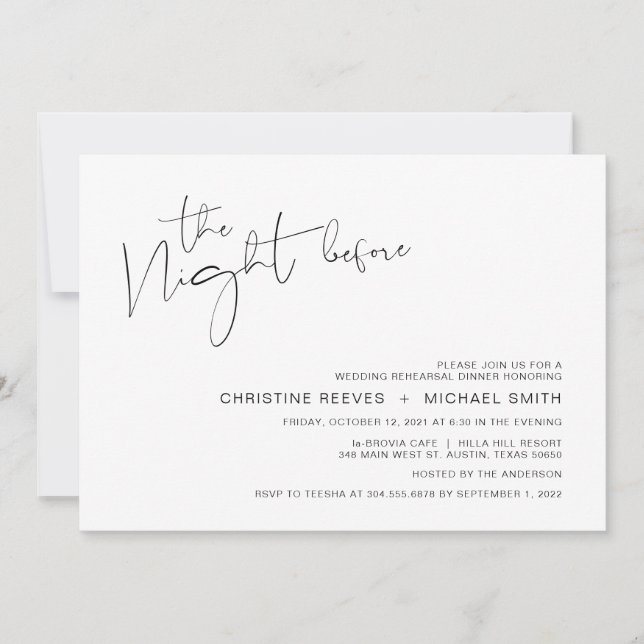 Modern Minimalism Casual Script Rehearsal Dinner Invitation (Front)
