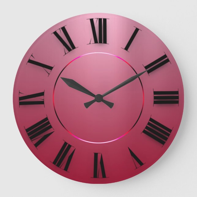 Modern Minimalism Pink Red Ombre Roman Numbers Large Clock (Front)