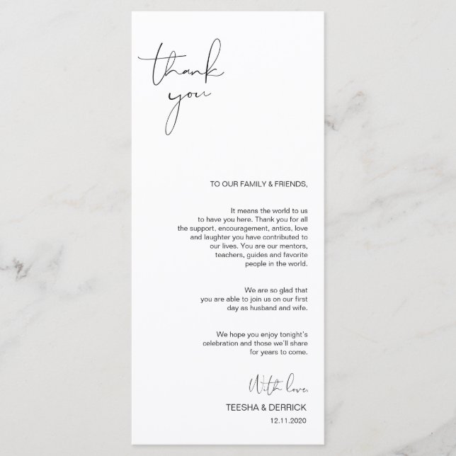 Modern Minimalism Script Place Setting Thank You Program (Front)