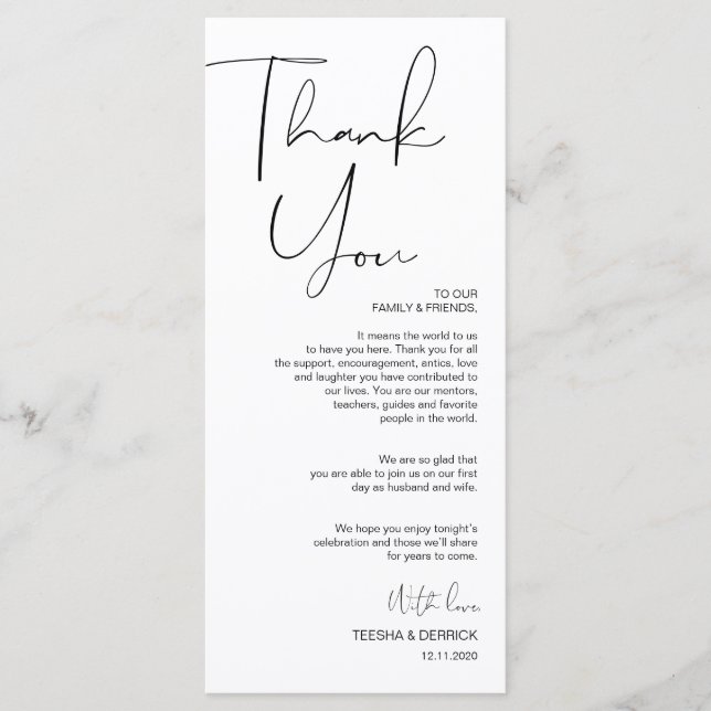 Modern Minimalism Script Place Setting Thank You Program (Front)