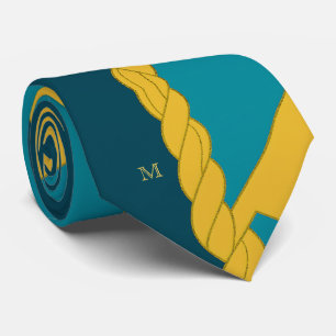 Modern Minimalism Teal Gold Braid Elegant Monogram Tie