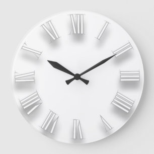 Modern Minimalism White Grey 3D Roman Numbers Large Clock
