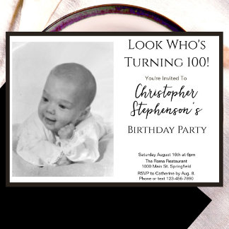Modern Minimalist 100th Birthday Photo Invitation