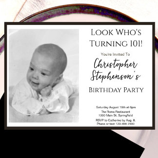 Modern Minimalist 101st Birthday Photo Invitation