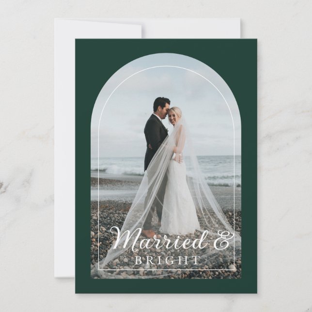 Modern Minimalist 1 Photo Married & Bright  Dankes Thank You Card (Front)